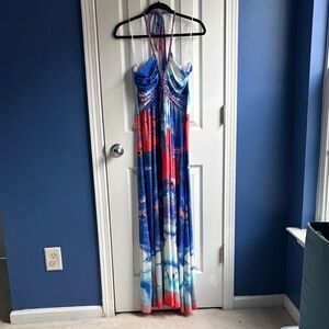 Cynthia Rowley Women's L Tie-Dye Braided Halter Maxi Dress Jersey Knit Cover-Up